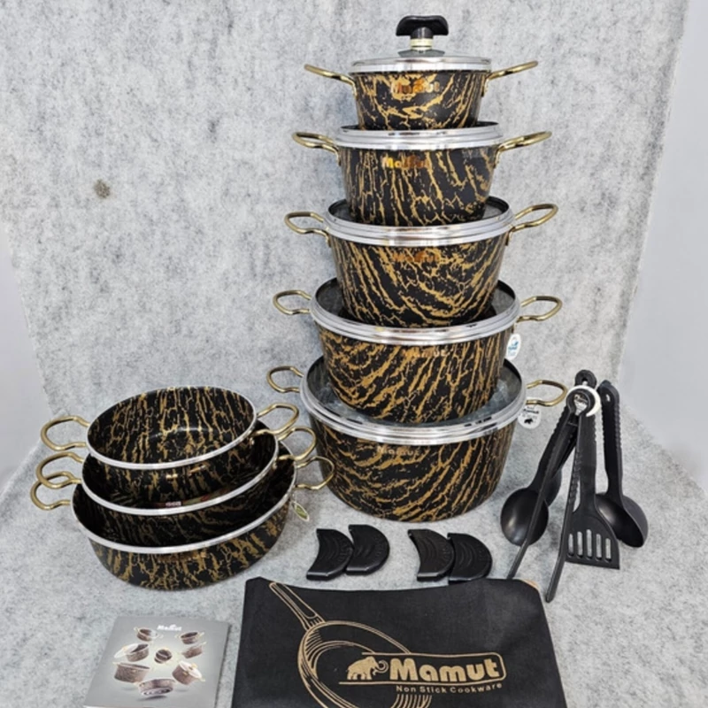 سرویس قابلمه گرانیتی 22پارچه ماموت طرح سنگ**(اصلی)** نچسب 9لایه،5سال گارانتی ،کیفیت درجه یک
