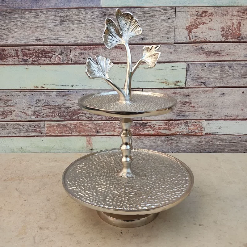 شیرینی خوری میوه خوری دو طبقه آلومینیومی مدل گل