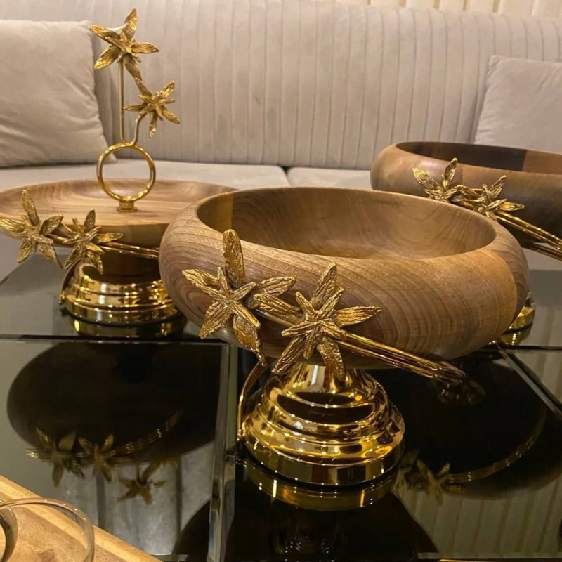 سرویس پذیرایی 5تیکه چوبی طرح ستاره سرویس 5تیکه پایه دار چوب گردو