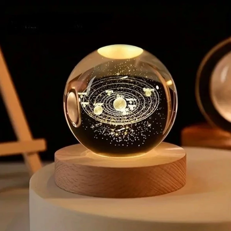چراغ خواب رومیزی مدل گوی کریستال طرح منظومه شمسی 3D قطر 6سانتی متر