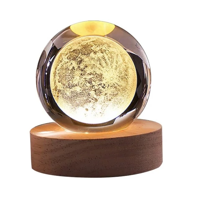 چراغ خواب مدل گوی کریستال 3D طرح ماه قطر 8 سانت