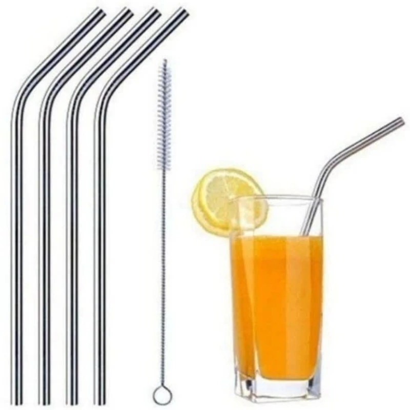 نی شربت خوری فرچه دار استیل وارداتی (6عددی)