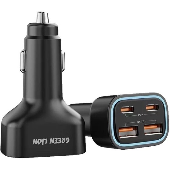 شارژر فندکی 4پورت 2پورت PD گرین لاین مدل Green Lion QUAD PORT car charger 70w