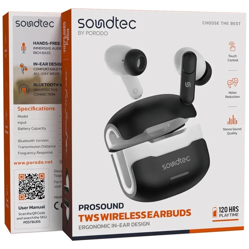 هندزفری بی سیم Porodo Soundtec مدل PDSTBUDSBK - سفید (گارانتی 24 ماهه شرکتی)