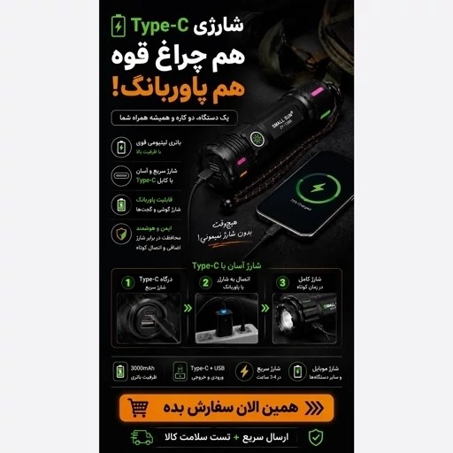 چراغ قوه حرفهای زومدار SMALL SUN ZY-T283 شارژی پاوربانک دار ضدآب
