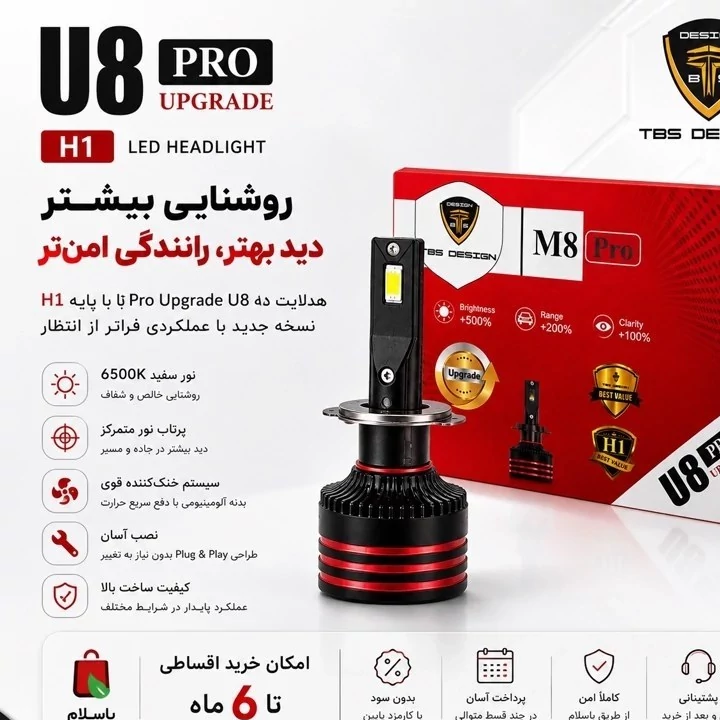 هدلایت TBS DESIGN M8 Pro پایه H1 نور قدرتمند 6000K، خط کات دقیق، فن پرقدرت جدید