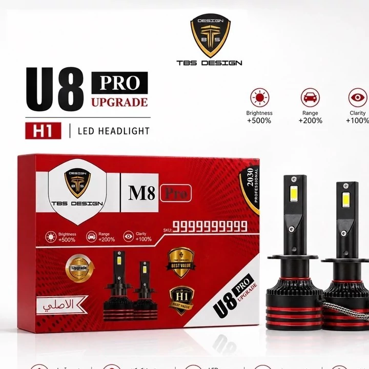 هدلایت TBS DESIGN M8 Pro پایه H1 نور قدرتمند 6000K، خط کات دقیق، فن پرقدرت جدید
