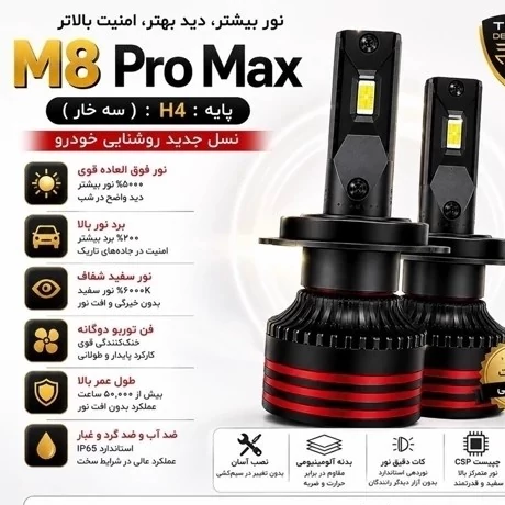 هدلایت توبیز پایه H4 مدل M8 PROMAX با گارانتی
