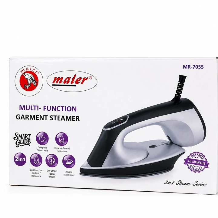اتو بخار مایر Maier مدل MR-7055 دوکاره با کف سرامیکی، بخاردهی قوی و گارانتی