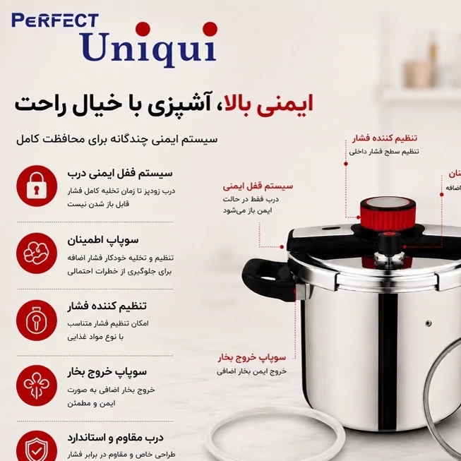 زودپز استیل یونیک 7 لیتری استیل 18/10 درب شیشه ای 5 پارچه