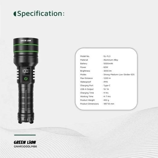 چراغ قوه گرین لاین مدل GNHR3000LMBK با گارانتی
