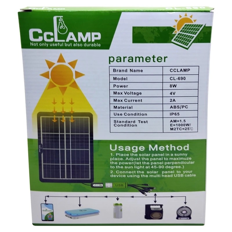 پنل خورشیدی 8 وات ( شارژر خورشیدی ) مدل cl 690