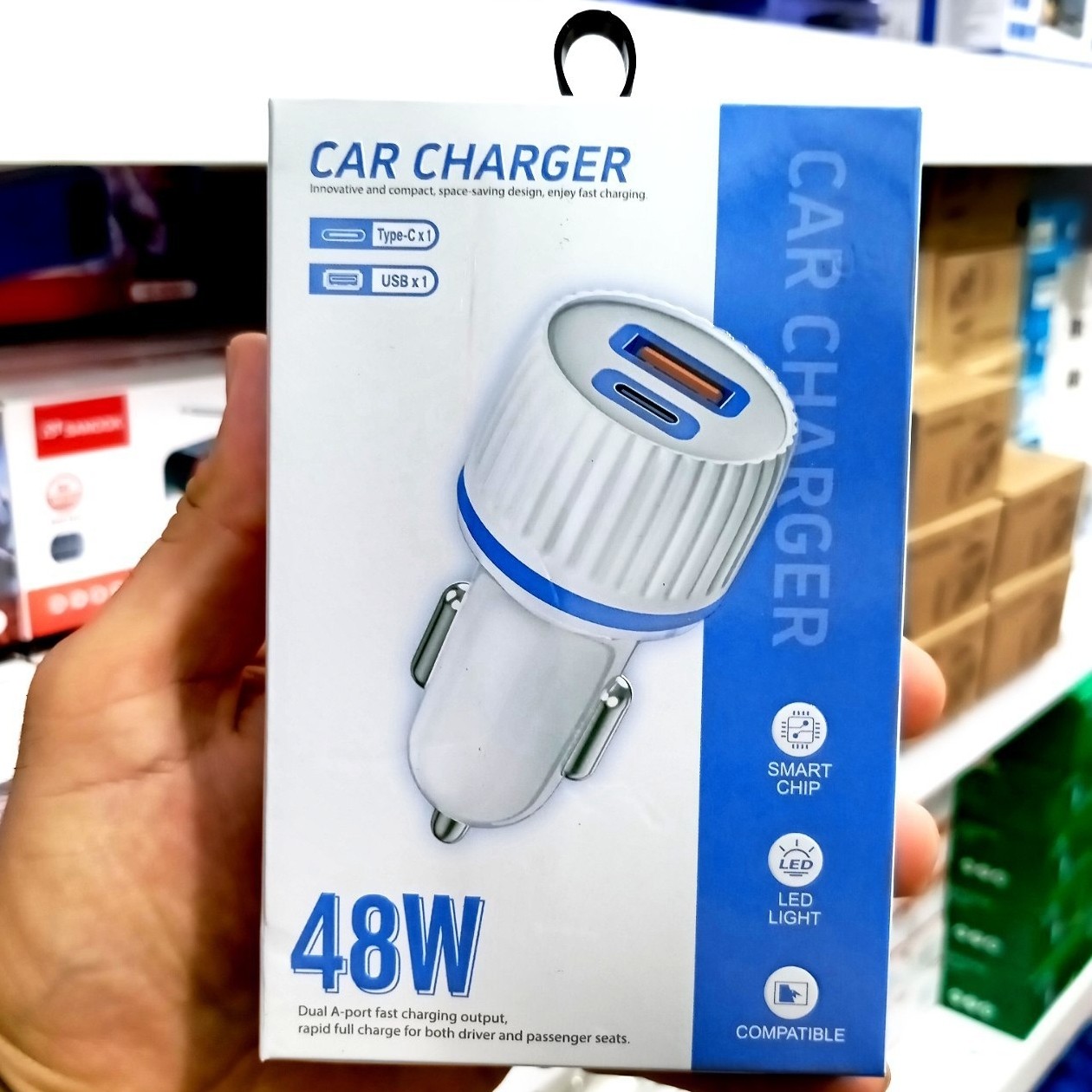 شارژر فندکی ماشین با 2 خروجی همزمان USB و PD با کیفیت بالا و بدون نوسان آکبند و پلمپ ، مناسب انواع گوشی موبایل