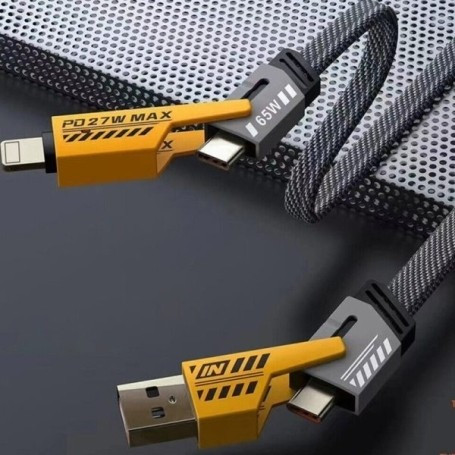 کابل شارژ 4 کاره روکش برزنتی ، سری فلزی ، فست شارژ ، مناسب انواع گوشی . پک دار شرکتی