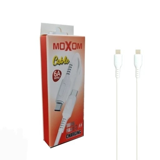 کابل شارژر دو سر تایپ سی پاور بانکی 6 آمپر مارک MOXOM ، سوپر فست شارژ ، بلندی 20 سانتی ، ضخیم و بادوام