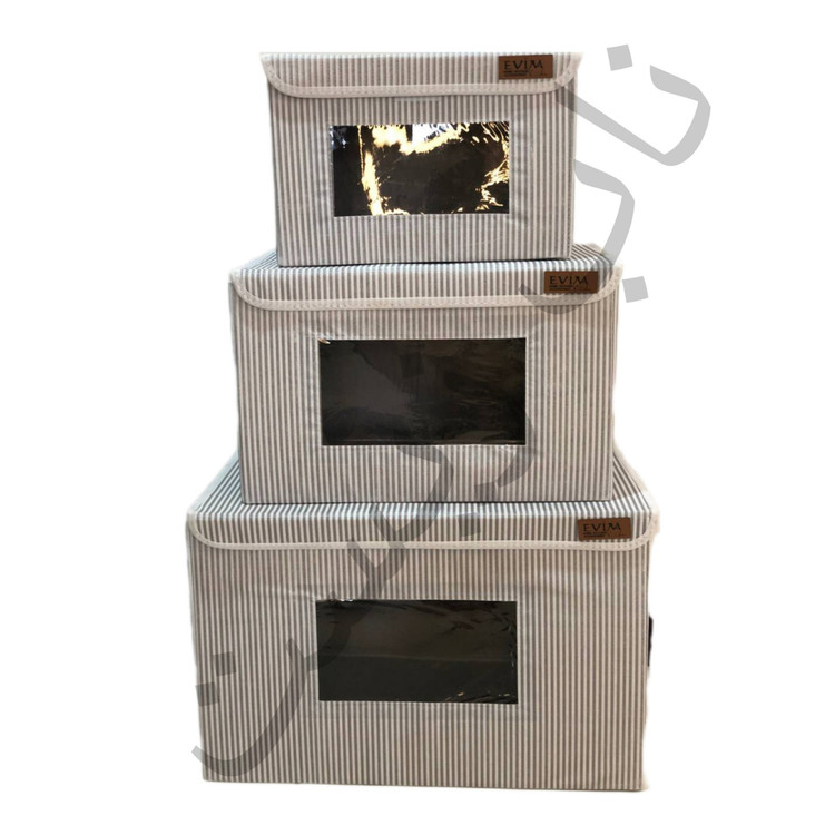 باکس نظم دهنده لباس 3 تایی سه سایز برند اویم evim ایست دار جلوطلقی طرح راه راه