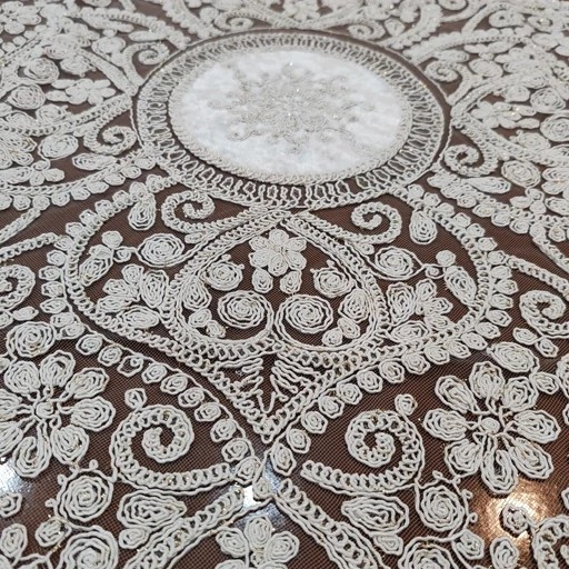 رومیزی سه تکه مربع جلومبلی و عسلی دانتل طرح ترک مدل قلب جدید