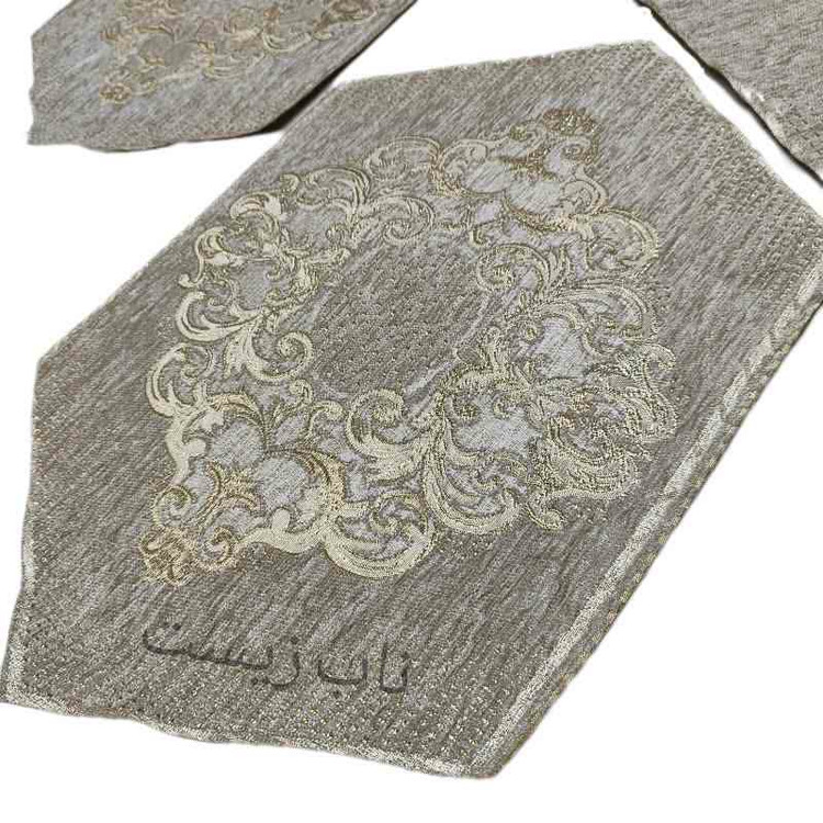 رومیزی 3 تکه قلمکاری جلومبلی عسلی مخمل مدل صحرا