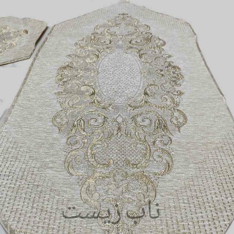 رومیزی 3 تکه قلمکاری جلومبلی عسلی مخمل مدل صحرا