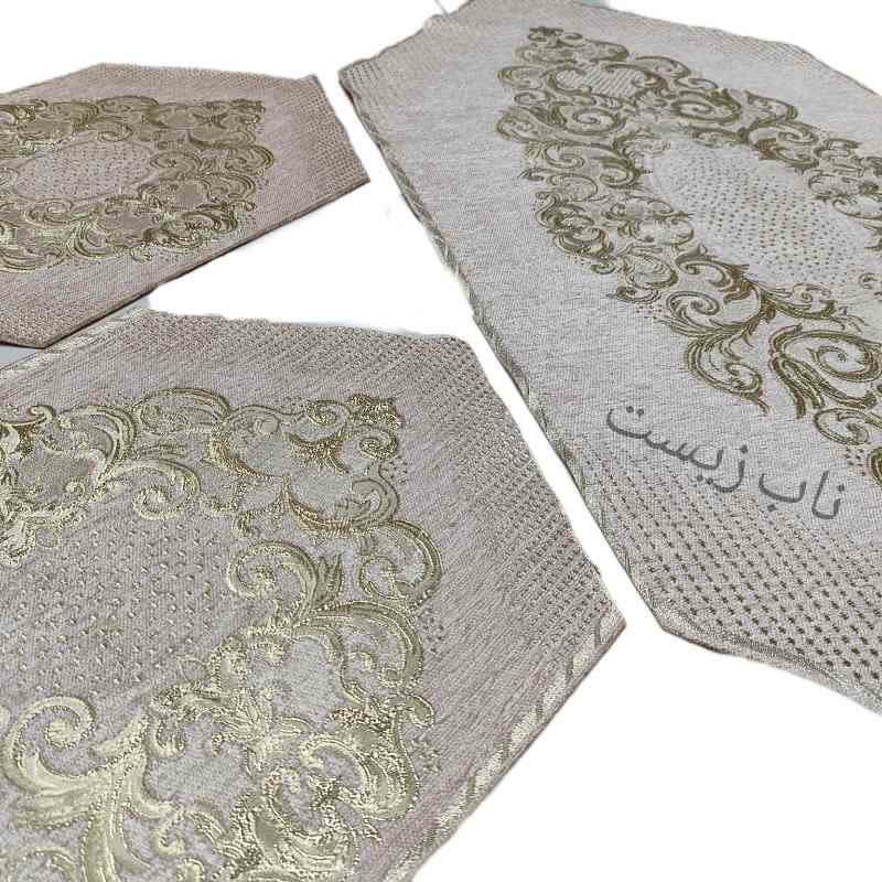 رومیزی 3 تکه قلمکاری جلومبلی عسلی مخمل مدل صحرا
