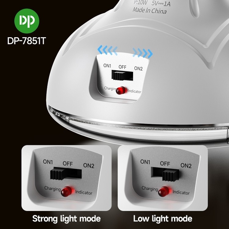 چراغ شارژی همراه با پنل خورشیدی مدل DP-7851T ضد اب 10W