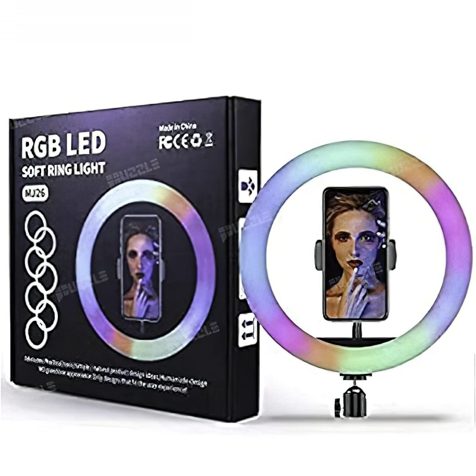 رینگ لایت MJ 36 RGB سایز 14 اینچ همراه با سه پایه