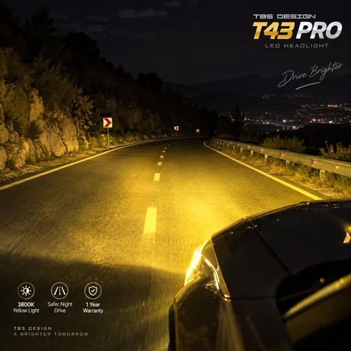 هدلایت توبیز T43 PRO پایه H7 نور زرد 3800 کلوین 120 وات